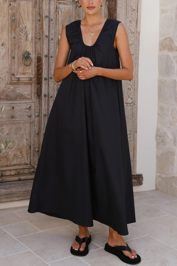 Solid Color Loose Sleeveless Casual Vacation Maxi Dress-consonak