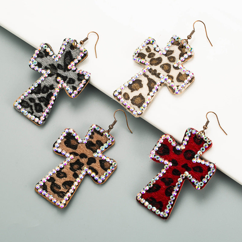 Exaggerated Cross Personality Leopard Print Earrings | Consonak