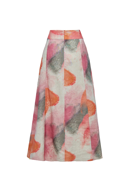 Laylin Wide Sleeve Shirt and Watercolor Print High Waist Drape Pocket Maxi Skirt Set-consonak