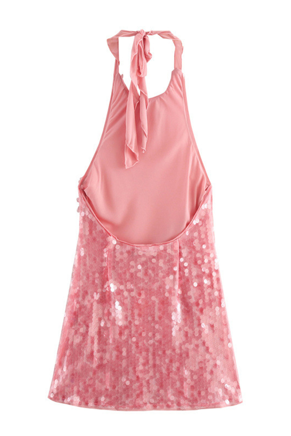 Sexy Rose Disc Sequin Halter Backless Mini Dress-consonak