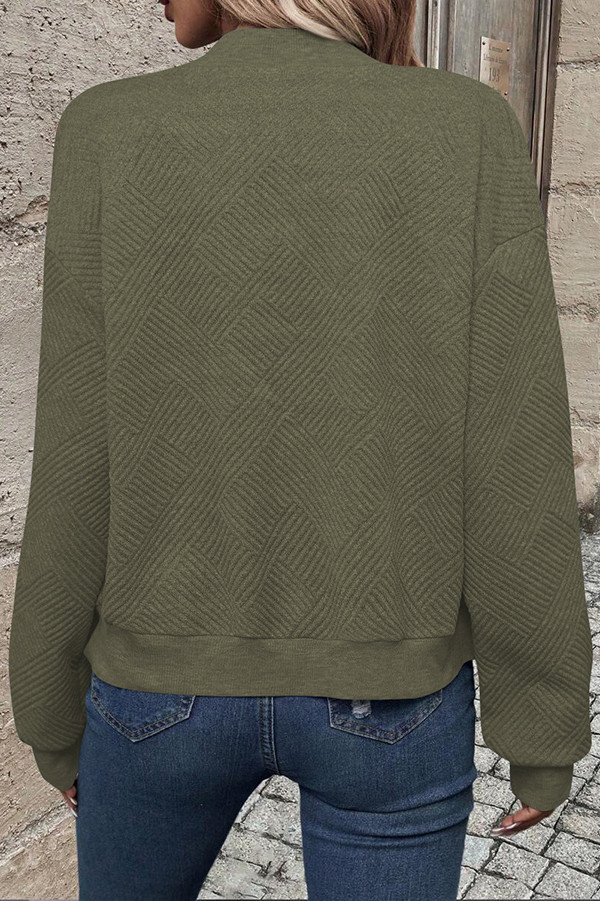 Solid Color Zippered Round Neck Long Sleeve Casual Jacket-consonak