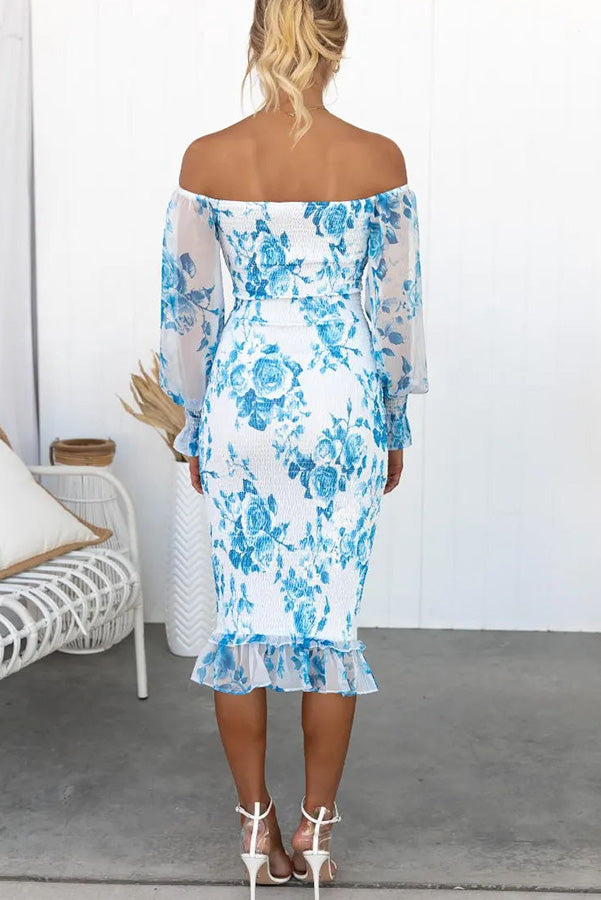 Shine Bright Floral Off Shoulder Smocked Waist Midi Dress | Consonak