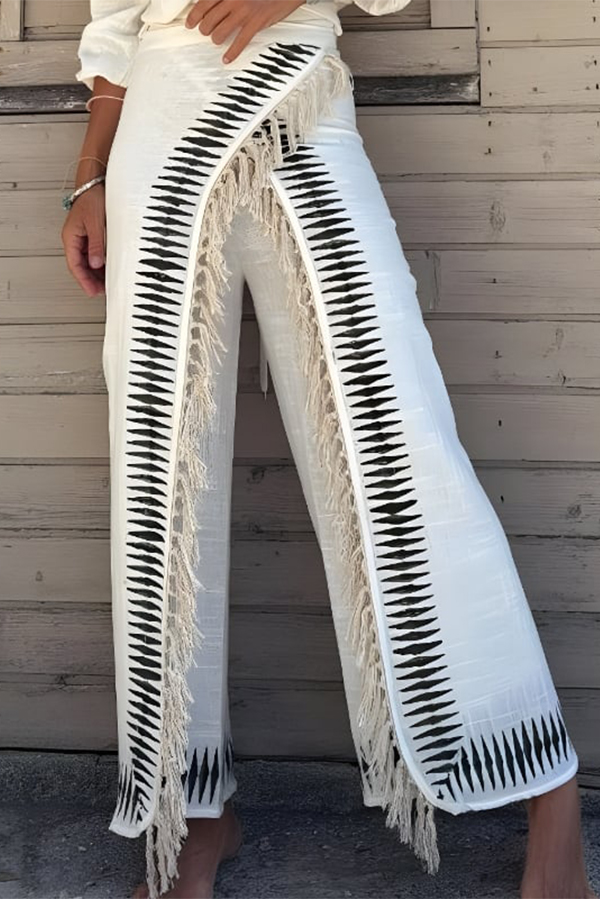 Stylish and Casual High-waisted Tassel Straight Leg Pants-consonak