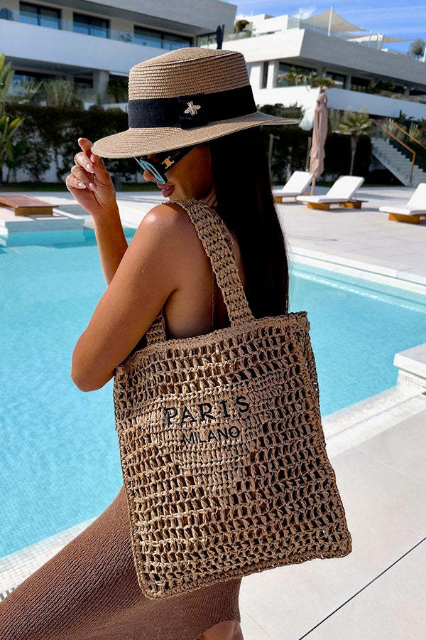 Letter Hollow Woven Beach Bag-consonak