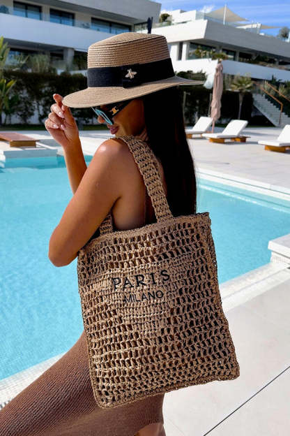 Letter Hollow Woven Beach Bag-consonak