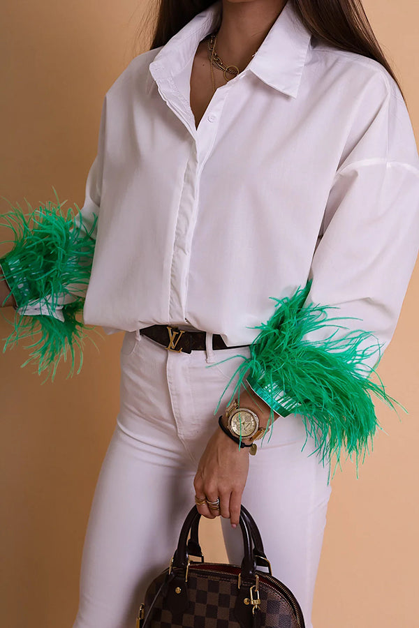 Fashionable Feather Long-sleeved Casual Loose Shirt-consonak