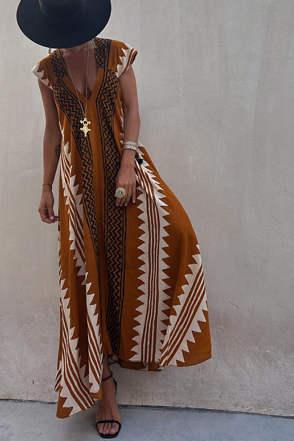 Beach Dates Ethnic Print A-line Maxi Dress | Consonak