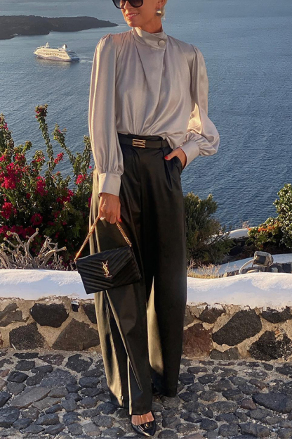 Falling for You Faux Leather Pocketed Wide Leg Stretch Pants-consonak