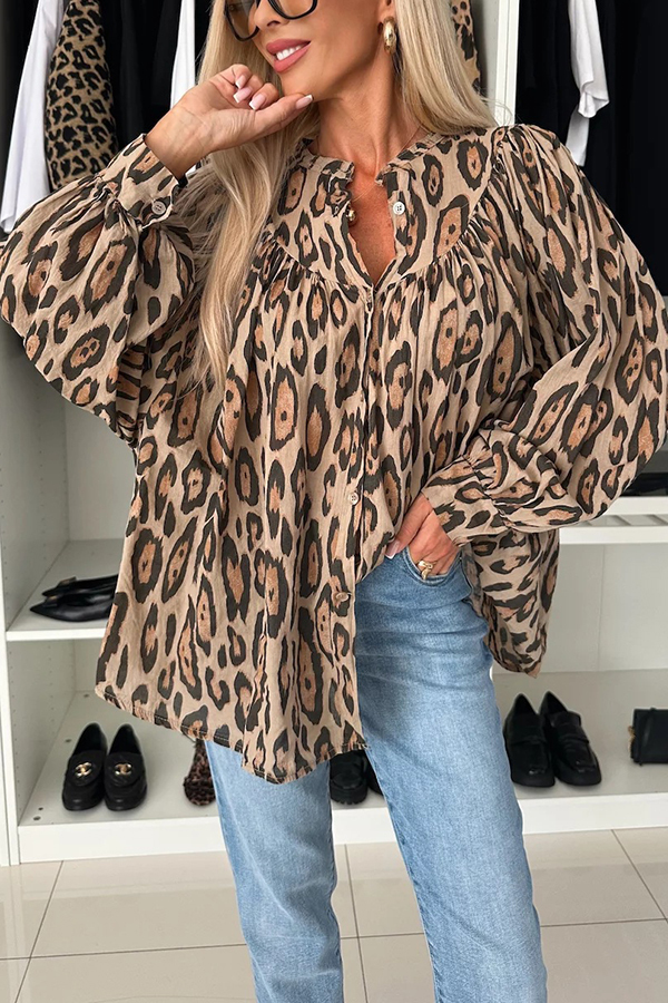 Leopard Print Loose Long Sleeve Casual Shirt-consonak