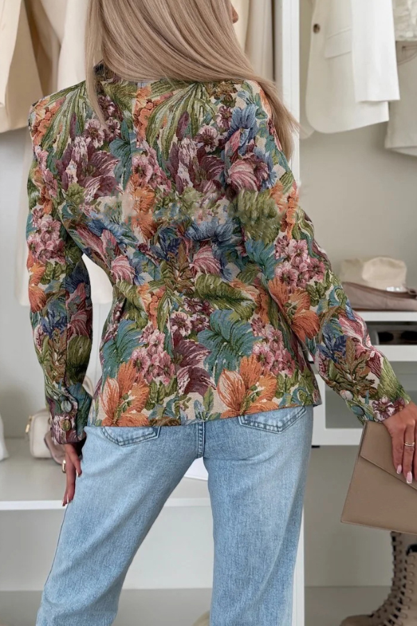 Sienna Unique Floral Print Lapel Long Sleeve Single Button Elegant Blazer