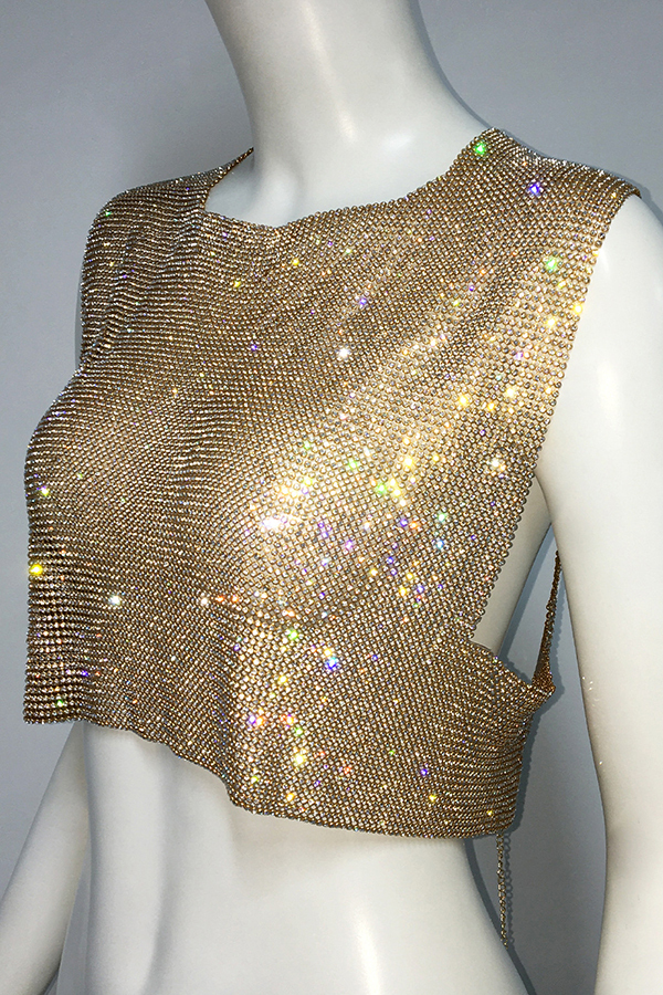 Sexy Metallic Rhinestone Backless Chain Vest-consonak