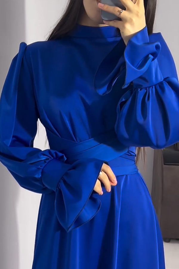 Solid Color Ruffled Sleeves Waisted Tie Slim Fit Maxi Dress-consonak