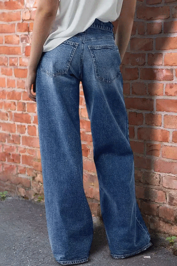 Stylish Pocket Casual Straight Wide Leg Women's Jeans-consonak