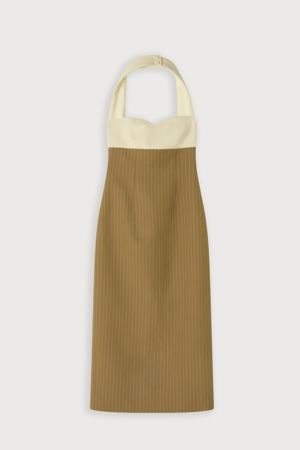 Urban Lady Mix Pinstripe Halter Sweetheart Neck Pencil Midi Dress