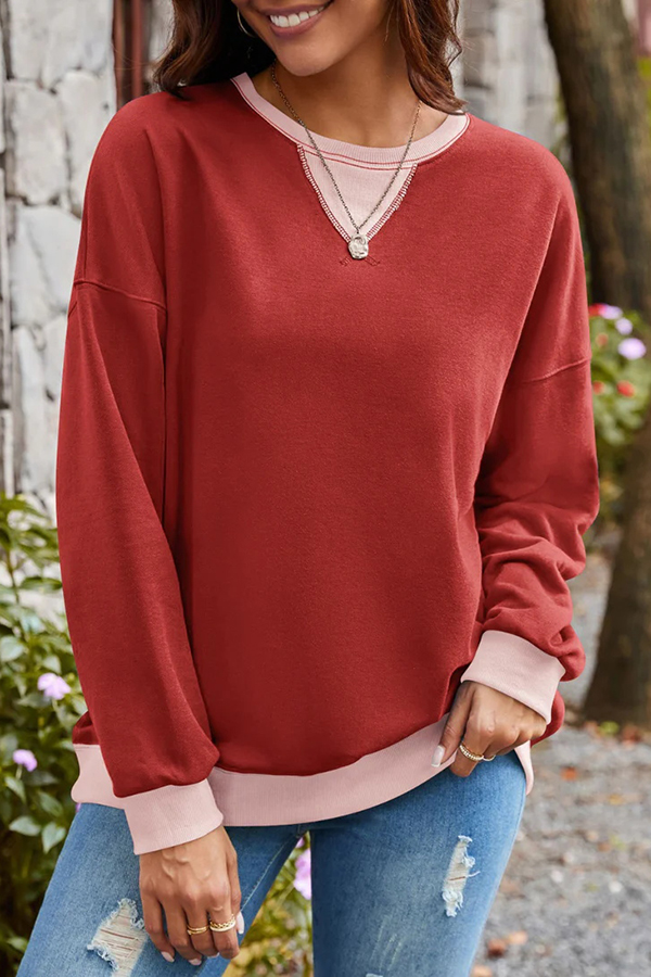 Fashionable Contrasting Color Loose Long-sleeved Casual Sweatshirt-consonak