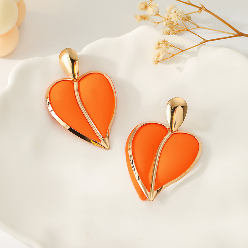 Casual Resort-style Lacquered Color-blocked Heart-shaped Earrings-consonak