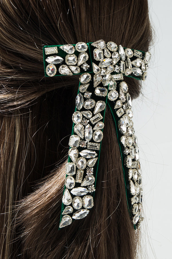 Luxurious Diamond-filled Velvet Bow Spring Clip Headdress-consonak
