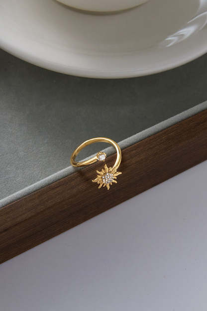 Fashionable Zircon Sun-shaped Stainless Steel Ring-consonak