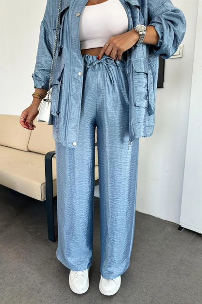 Easy on Me Metallic Fabric Elastic Waist Pocketed Wide Leg Pants-consonak