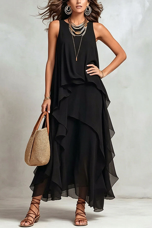 Ethereal Layered Ruffle Maxi Dress-Consonak