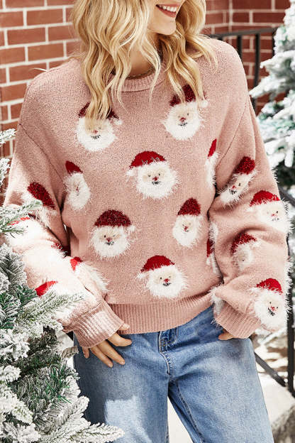Christmas Print Crew Neck Long Sleeve Sweater-consonak