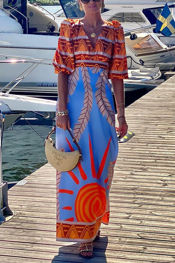 Boho Style Unique Printed Sexy Backless Strappy Maxi Dress-consonak