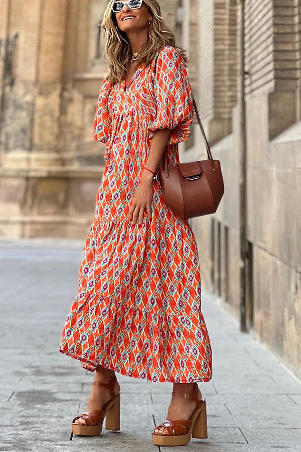 Women's fashionable street picnic bubble sleeve layered elegant party MIDI dress | Consonak