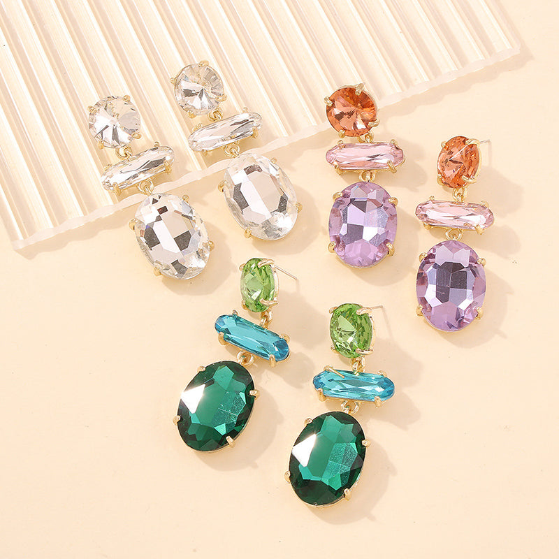 Temperament Contrasting Color Faceted Diamond Earrings-consonak