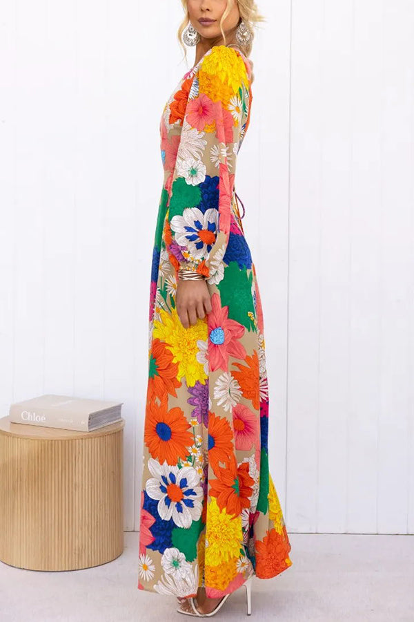 Bloom Forever Floral Print Cutout Elastic Waist Maxi Dress-consonak