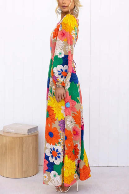Bloom Forever Floral Print Cutout Elastic Waist Maxi Dress-consonak