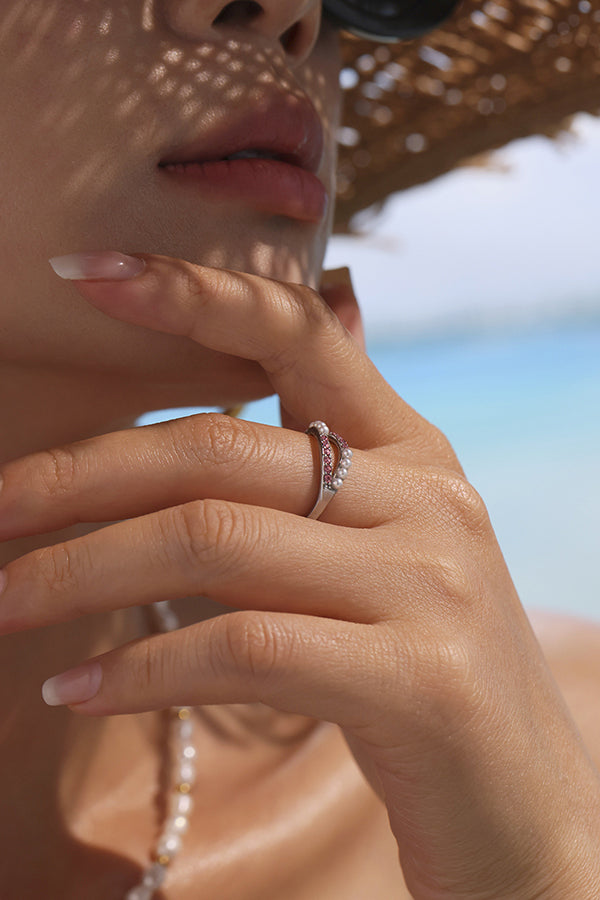 Fashionable Double-layer Inlaid Rhinestone Pearl Ring-consonak