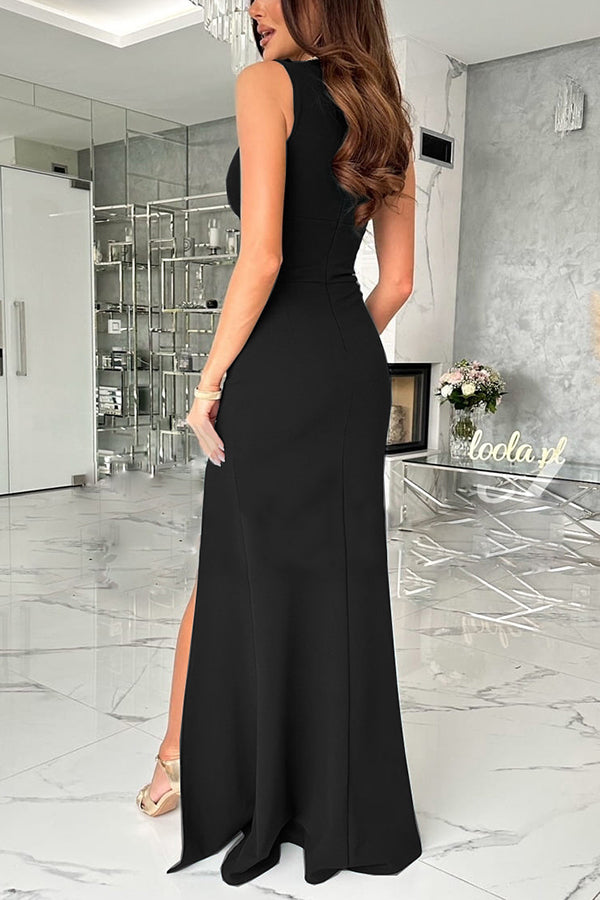 Height of Fame V-neck Ruched Slit Maxi Dress-consonak