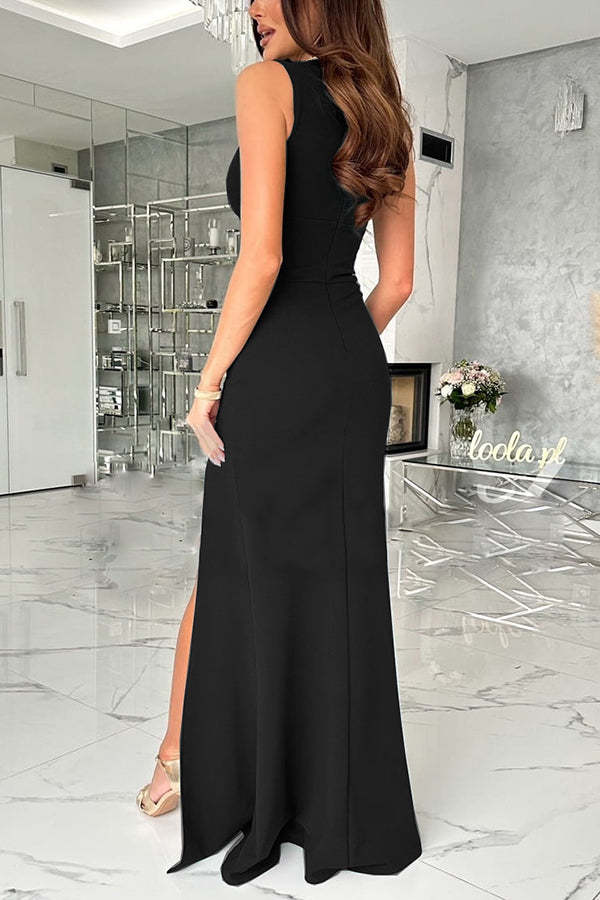 Height of Fame V-neck Ruched Slit Maxi Dress-consonak