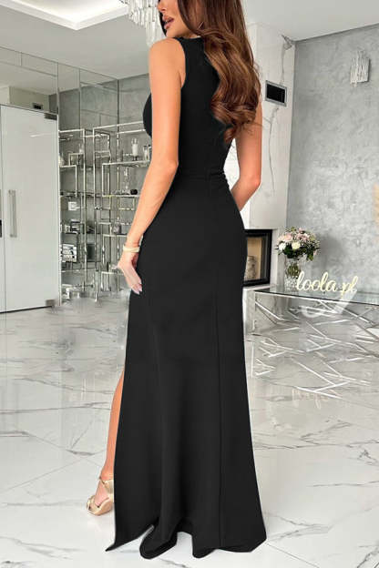 Height of Fame V-neck Ruched Slit Maxi Dress-consonak
