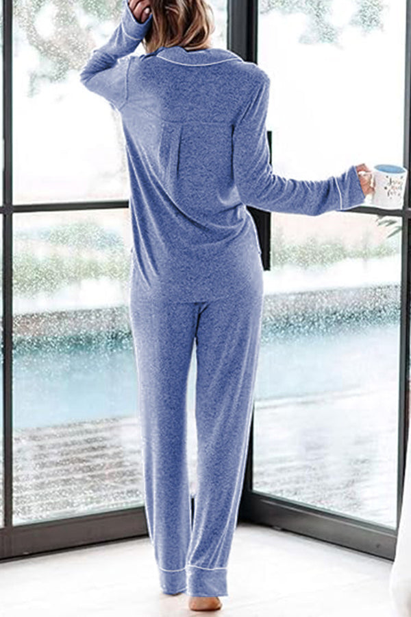 Home-style Loose-fitting Long-sleeved Pocket Shirt and Elastic Waist Casual Pants Set-consonak