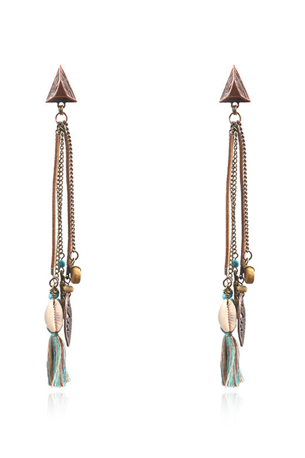 Retro Long Tassel Shell Leaf Earrings | Consonak