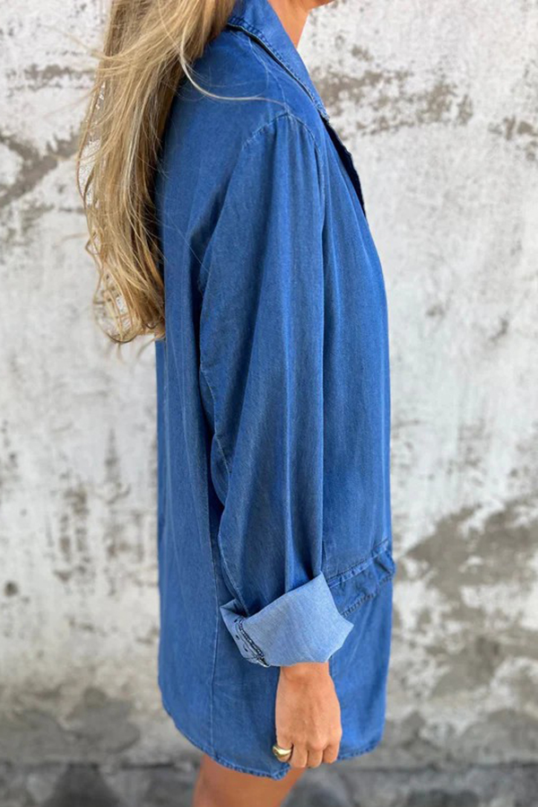 Fashionable Lapel Casual Loose Long Sleeve Denim Jacket-consonak