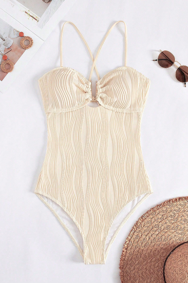 Unique Textured Thin Strap Backless Elastic One-piece Swimsuit-consonak