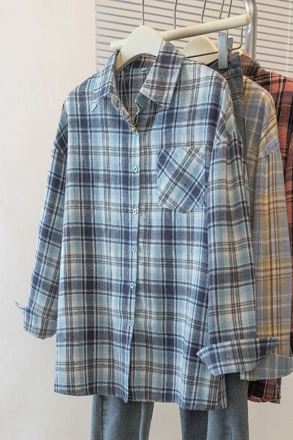 Stylish Plaid Collared Long-sleeved Pockets Casual Loose Shirt | Consonak
