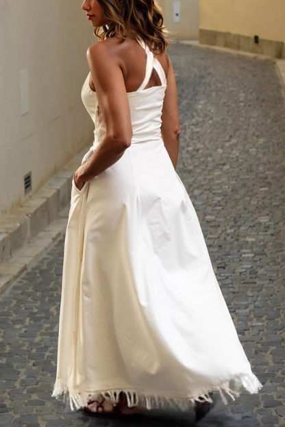 Bohemian Square Neck Pocket Tassel Holiday Maxi Dress-consonak