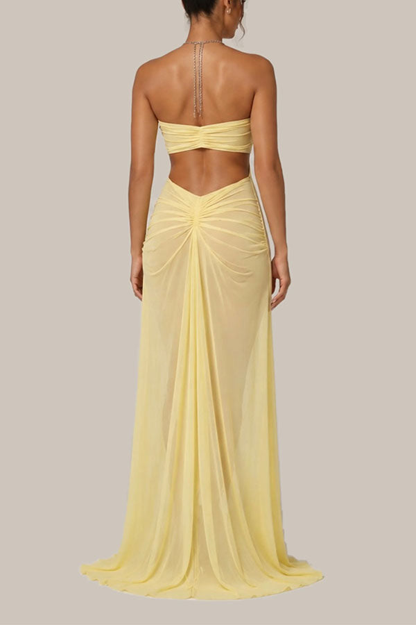 Island Muse Sheer Draped Cutout Maxi Dress-Consonak