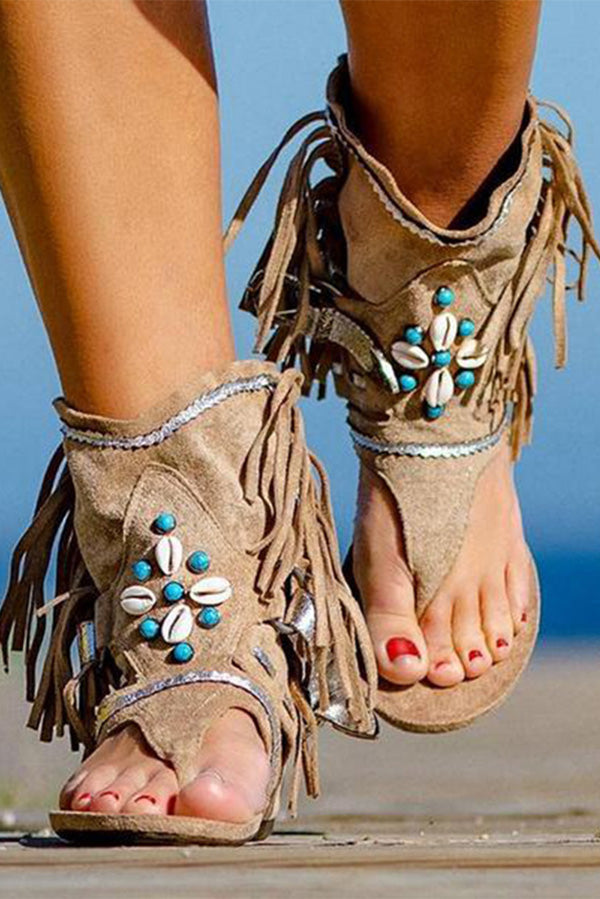 Retro Casual Tassel Roman Beach Women's Shoes | Consonak