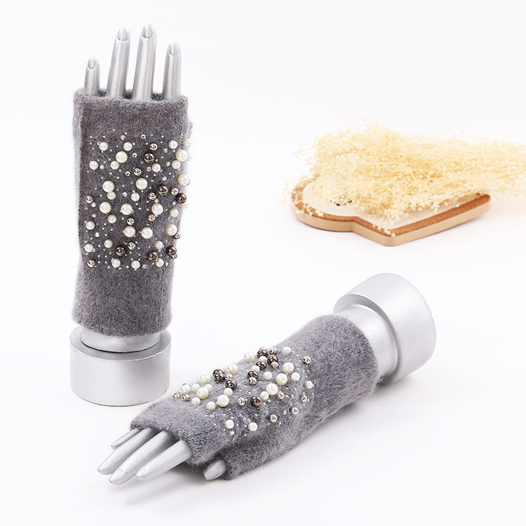 Shiny Pearl Fingerless Gloves-consonak