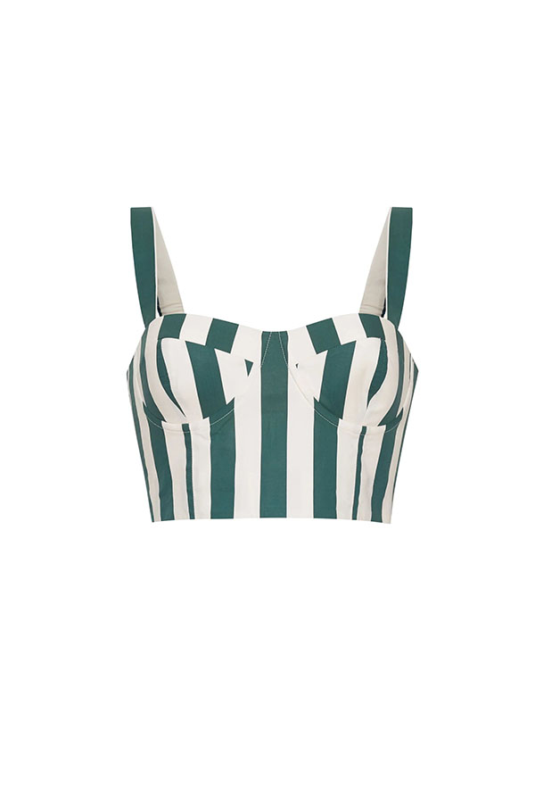 Claudine Striped Heart-shaped Smocked Tank and Raffia Buckle Belted Pocket Bubble Shorts Set