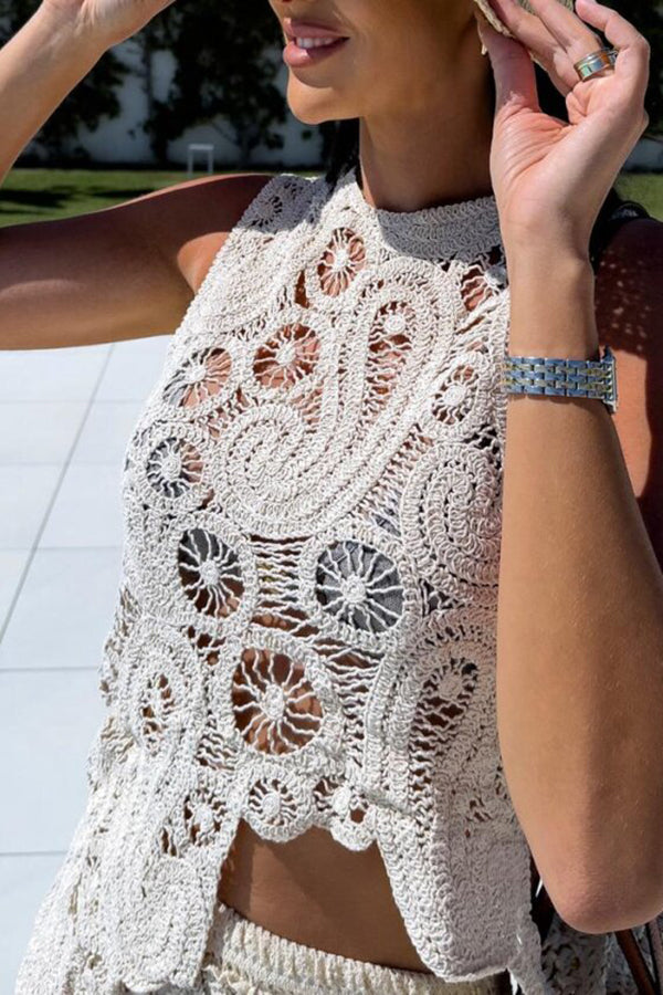 Summer Getaway Look Crochet Lace Irregular Hem Loose Tank Top-consonak