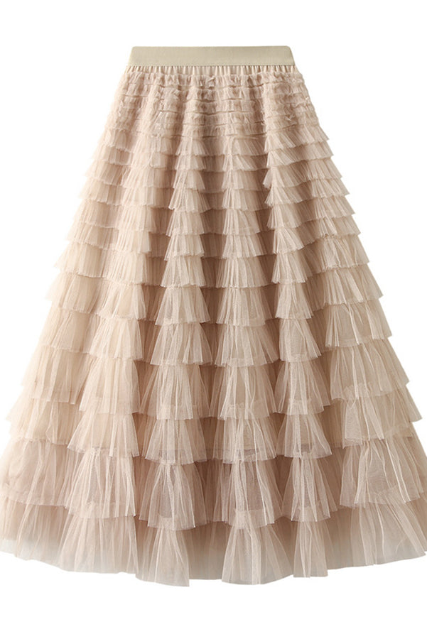Be Your Own City Queen Tiered Elastic Waist Tulle Maxi Skirt | Consonak