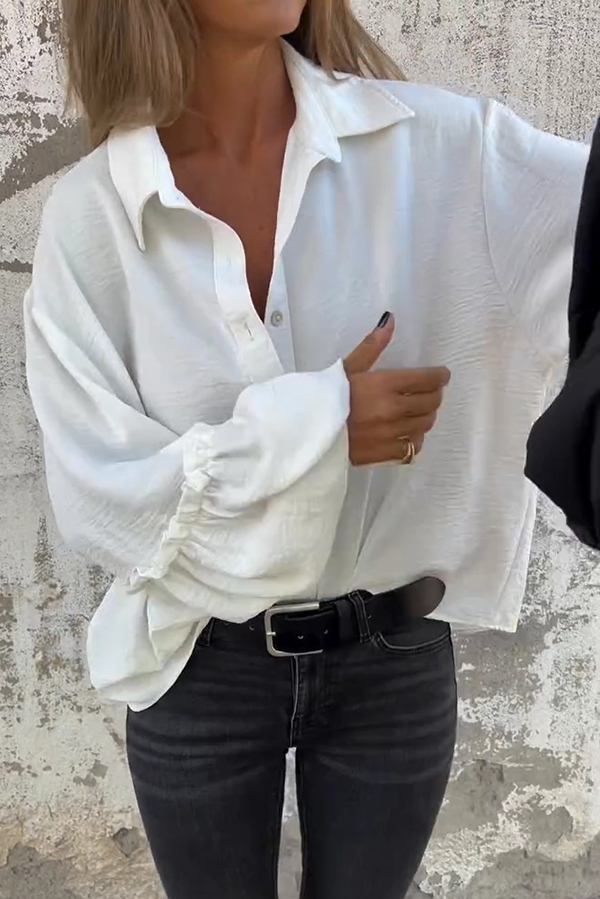 Soft and Flowing Button Up Ruffles Lantern Sleeve Versatile Casual Shirt-consonak