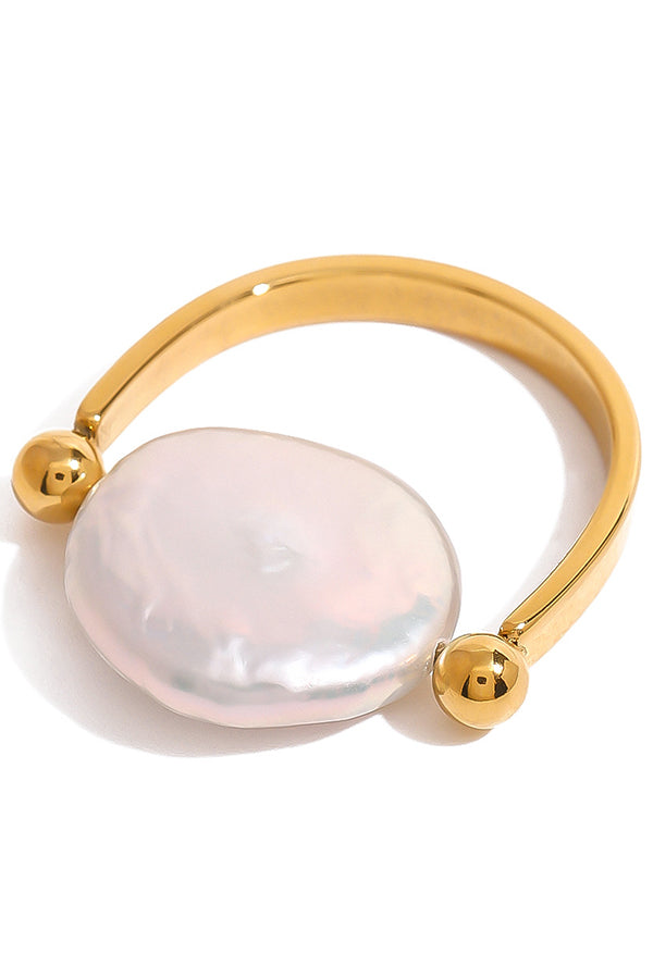 Fashion Button Pearl Polished Elegant Ring-consonak