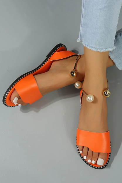 Summer Simple Flat Bottom Pearl Buckle Roman Sandals-consonak