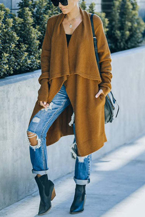 Fireside Pocketed Oversized Drape Neckline Knit Cardigan-consonak